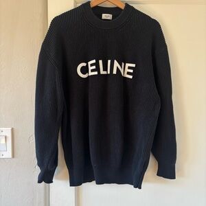 Celine Paris Sweater Black Cotton Heavy Knit Large